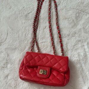 Red Quilted Chain Shoulder Bag